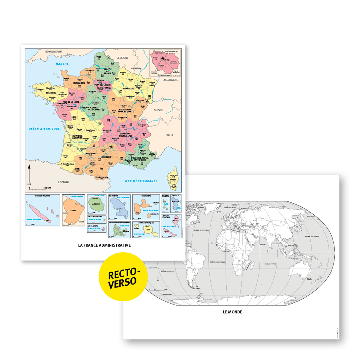 Lot de 6 cartes murales de geographie miniature 2 acces editions